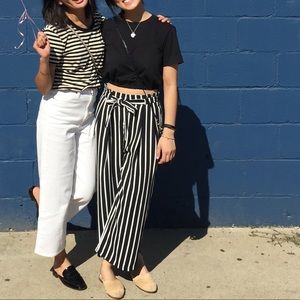 Zara Striped high waisted cropped pants